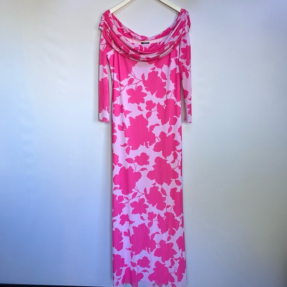NWT Anthropologie AFRM Long-Sleeve Off-The-Shoulder Mesh Maxi Dress - Picture 9 of 14